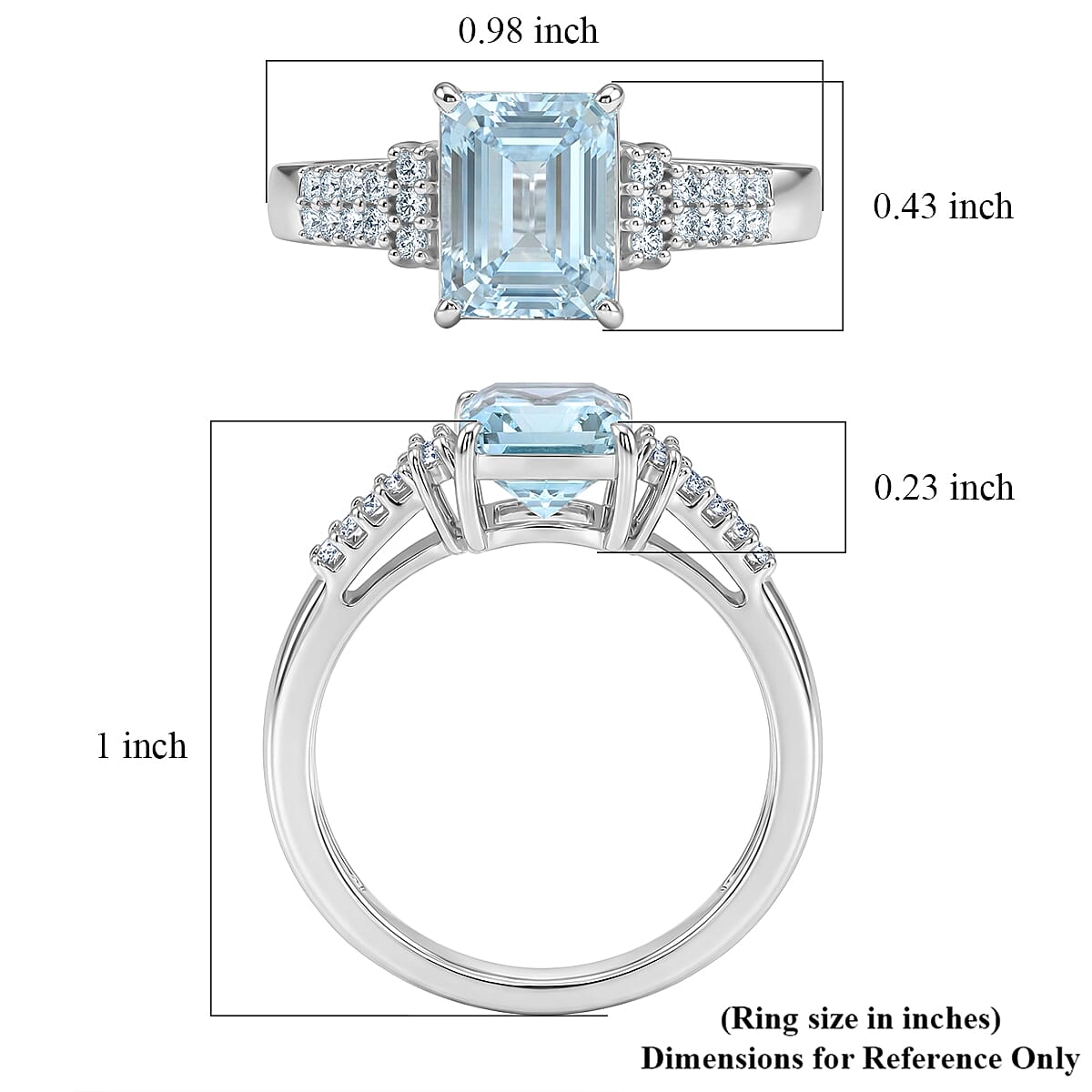D'Joy Premium Mangoro Aquamarine and Moissanite 2.30 ctw The Crown Matrix Ring in Rhodium Over Sterling Silver (Size 10.0) image number 5