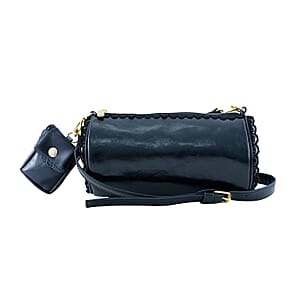 Passage Black Faux Leather Round Crossbody Bag
