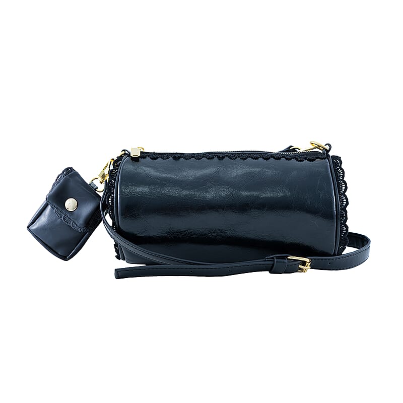 Passage Black Faux Leather Round Crossbody Bag