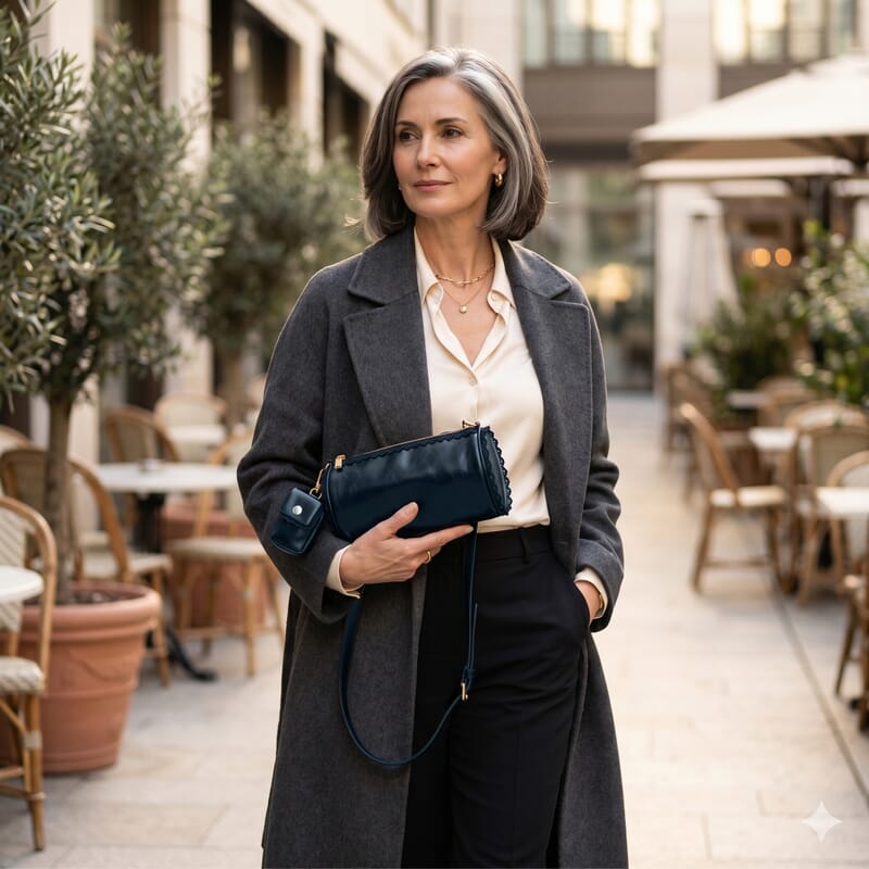 Passage Black Faux Leather Round Crossbody Bag