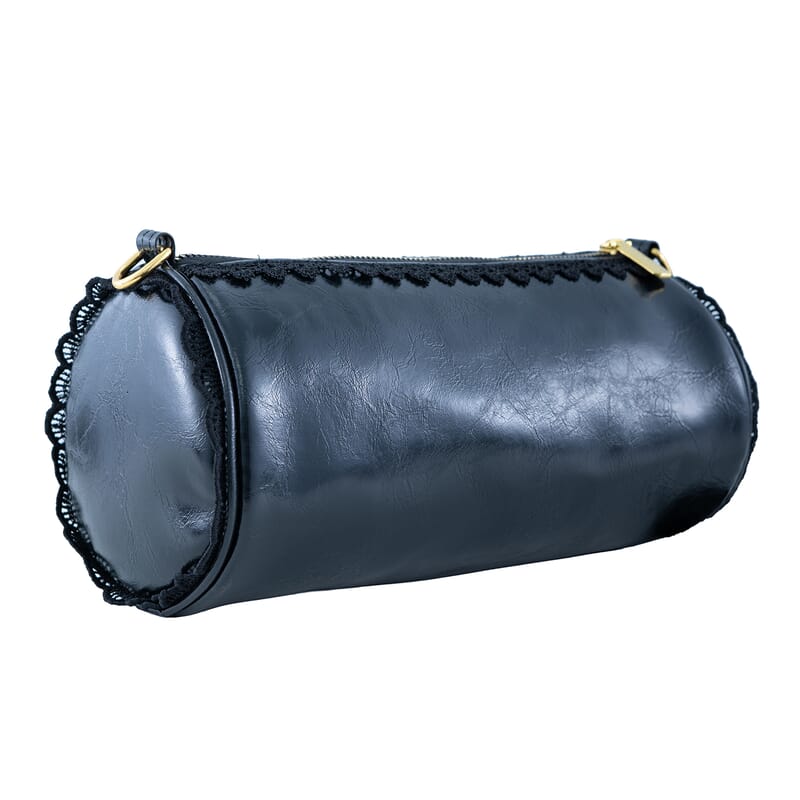 Passage Black Faux Leather Round Crossbody Bag