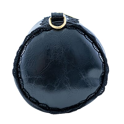 Passage Black Faux Leather Round Crossbody Bag
