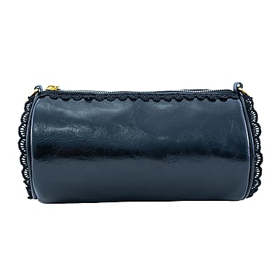 Passage Black Faux Leather Round Crossbody Bag