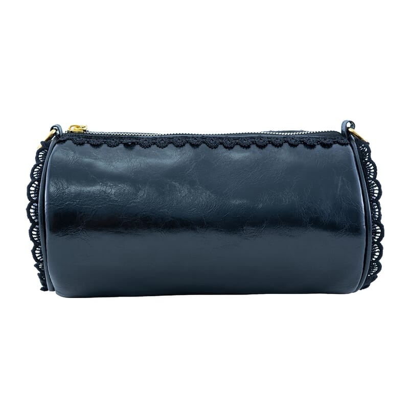 Passage Black Faux Leather Round Crossbody Bag