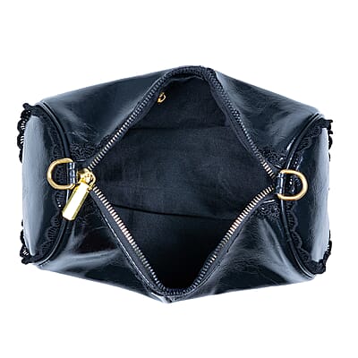 Passage Black Faux Leather Round Crossbody Bag