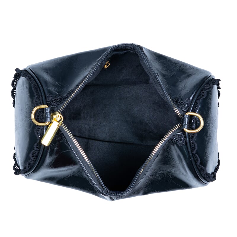 Passage Black Faux Leather Round Crossbody Bag