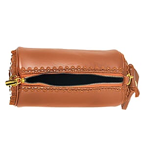 Passage Camel Faux Leather Round Crossbody Bag