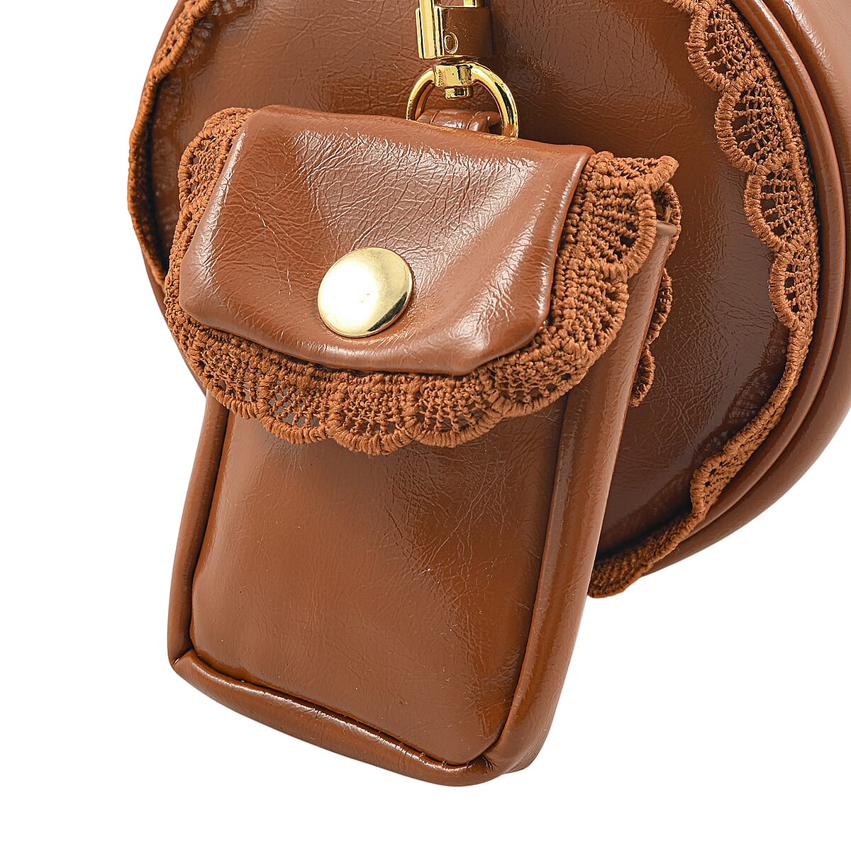 Passage Camel Faux Leather Round Crossbody Bag image number 4
