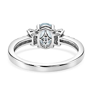 D'Joy Premium Mangoro Aquamarine and Moissanite 1.00 ctw The Regal Flare Ring in Rhodium Over Sterling Silver (Size 10.0) (Del. In 10-12 Days)