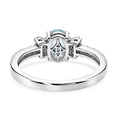 D'Joy Premium Mangoro Aquamarine and Moissanite 1.00 ctw The Regal Flare Ring in Rhodium Over Sterling Silver (Size 5.0)