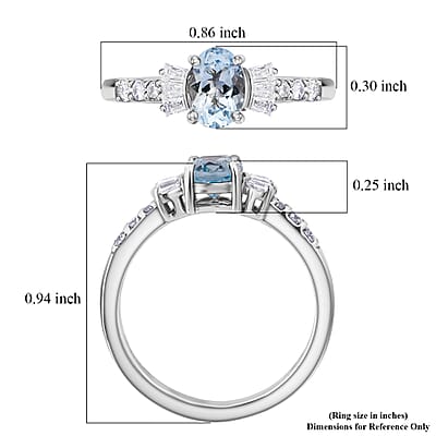 D'Joy Premium Mangoro Aquamarine and Moissanite 1.00 ctw The Regal Flare Ring in Rhodium Over Sterling Silver (Size 5.0)