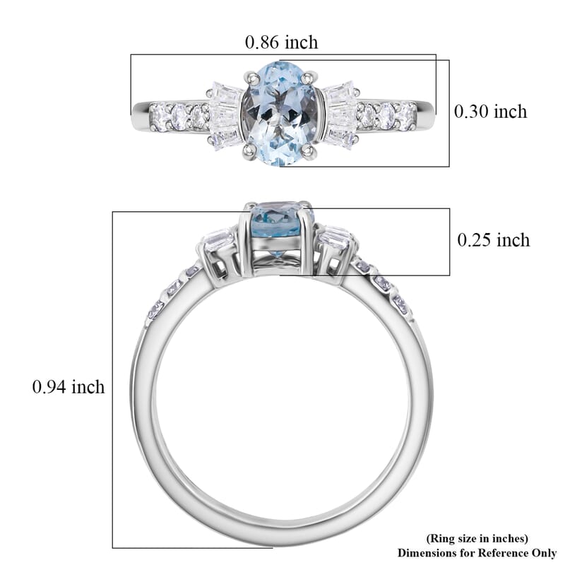 D'Joy Premium Mangoro Aquamarine and Moissanite 1.00 ctw The Regal Flare Ring in Rhodium Over Sterling Silver (Size 6.0)