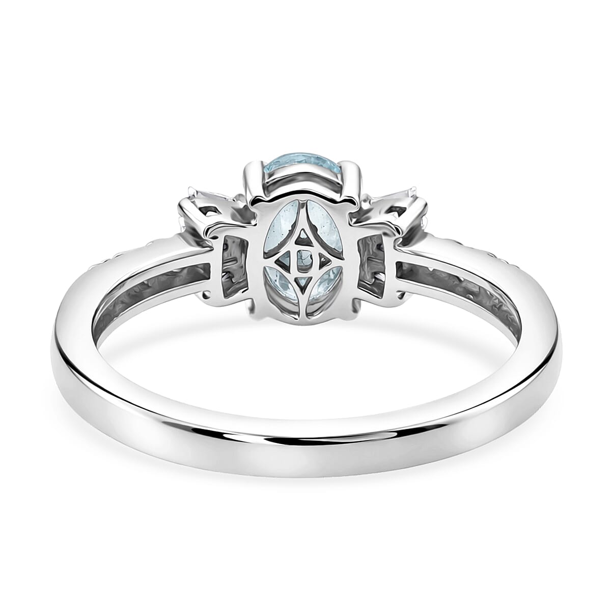 D'Joy Premium Mangoro Aquamarine and Moissanite 1.00 ctw The Regal Flare Ring in Rhodium Over Sterling Silver (Size 7.0) image number 4