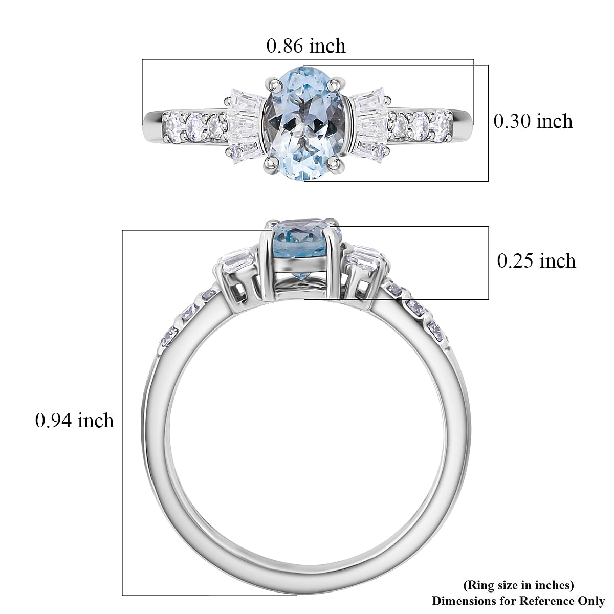 D'Joy Premium Mangoro Aquamarine and Moissanite 1.00 ctw The Regal Flare Ring in Rhodium Over Sterling Silver (Size 7.0) image number 5