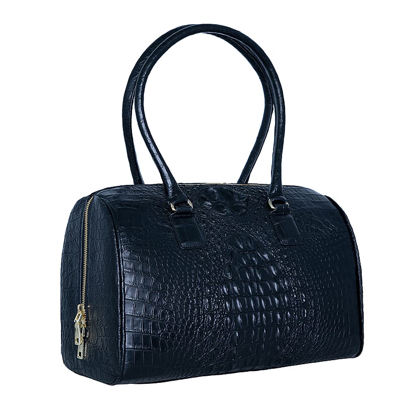 The Grand Pelle Black Crocodile Genuine Leather Doctor Bag
