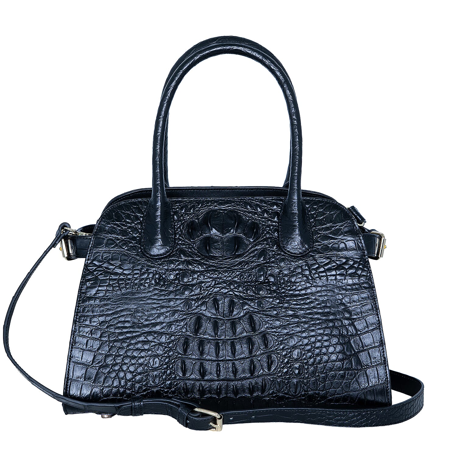 The Grand Pelle Black Crocodile Genuine Leather Bowler Bag