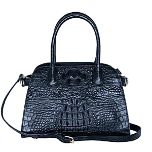 The Grand Pelle Black Crocodile Genuine Leather Bowler Bag