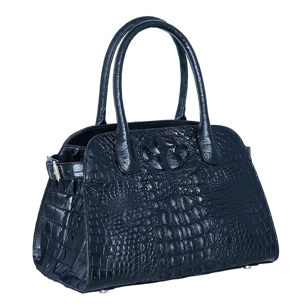 The Grand Pelle Black Crocodile Genuine Leather Bowler Bag image number 3