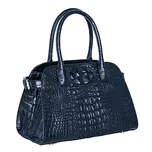 The Grand Pelle Black Crocodile Genuine Leather Bowler Bag