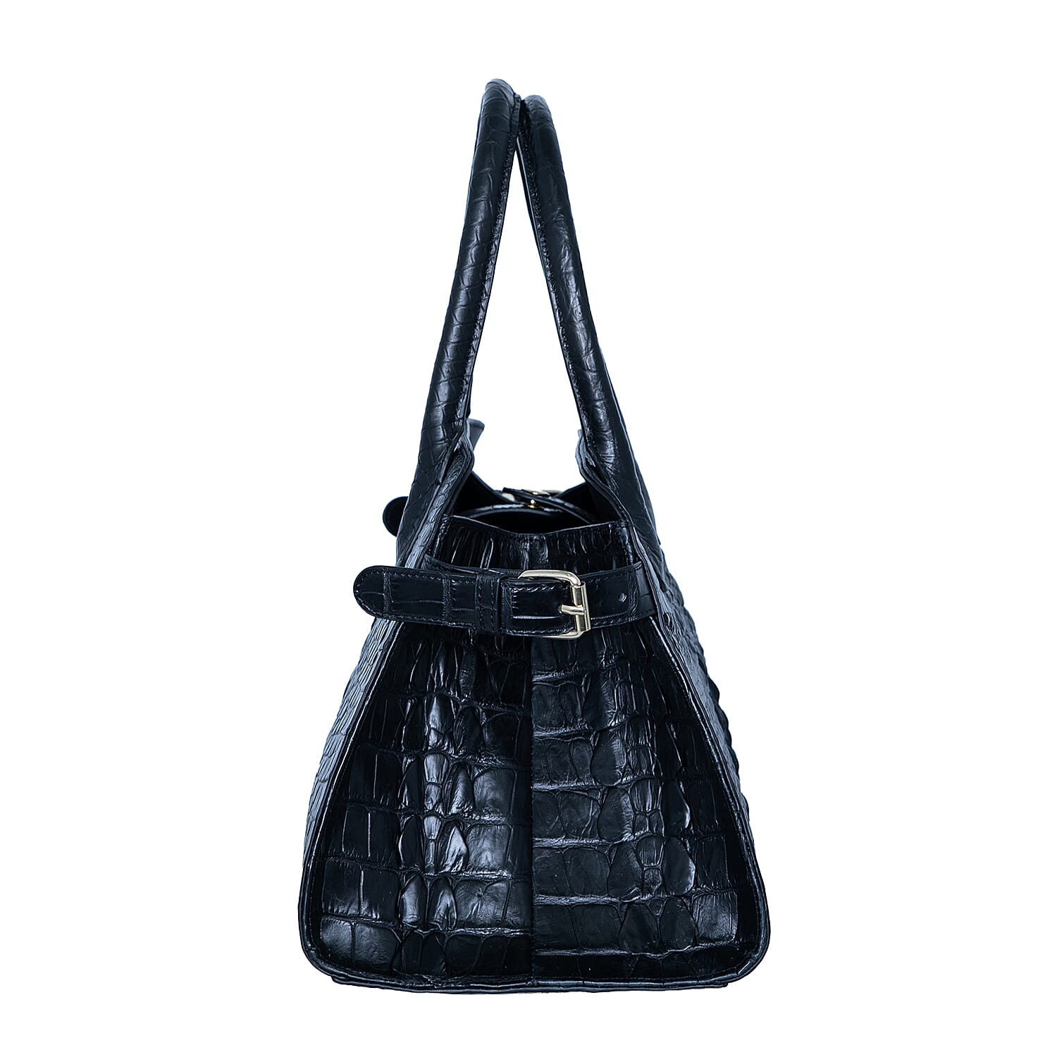 The Grand Pelle Black Crocodile Genuine Leather Bowler Bag