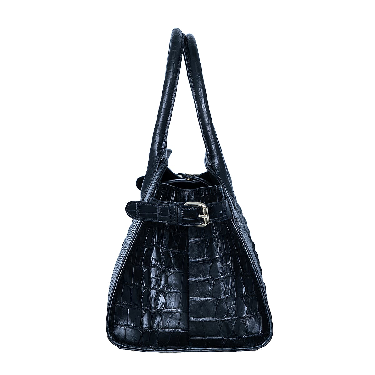 The Grand Pelle Black Crocodile Genuine Leather Bowler Bag image number 4