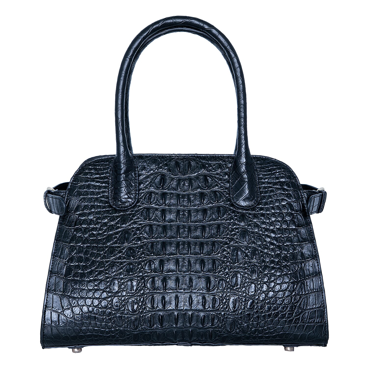 The Grand Pelle Black Crocodile Genuine Leather Bowler Bag