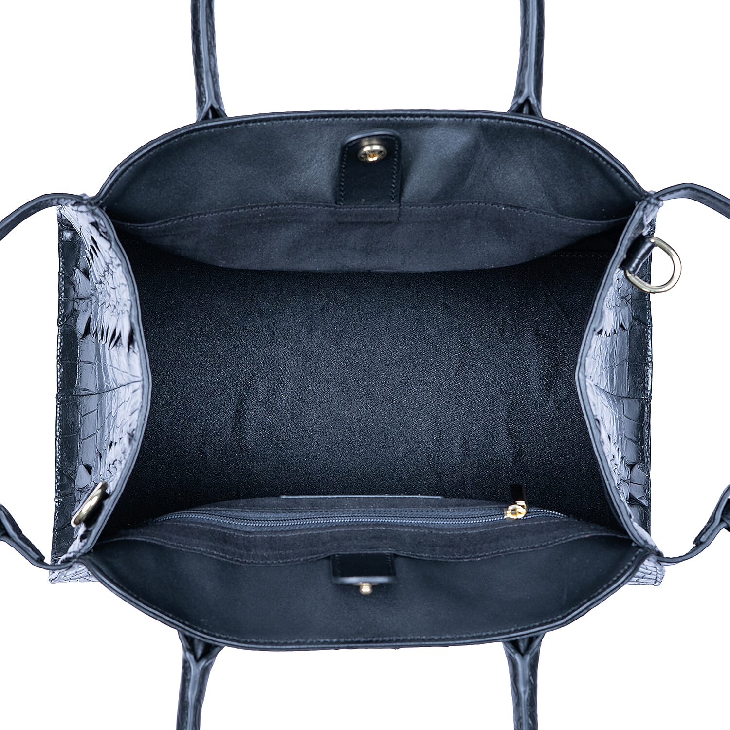 The Grand Pelle Black Crocodile Genuine Leather Bowler Bag