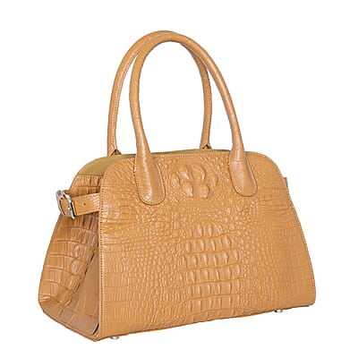 The Grand Pelle Brown Crocodile Genuine Leather Bowler Bag