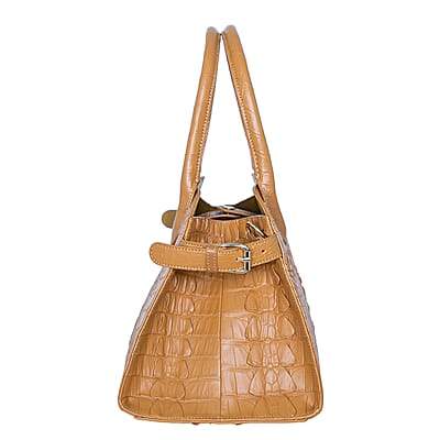 The Grand Pelle Brown Crocodile Genuine Leather Bowler Bag