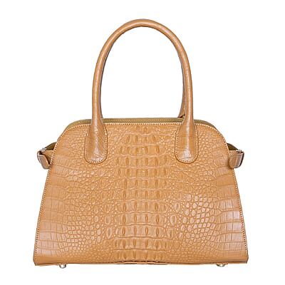 The Grand Pelle Brown Crocodile Genuine Leather Bowler Bag
