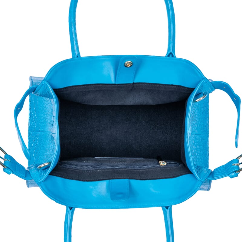 The Grand Pelle Blue Crocodile Genuine Leather Bowler Bag