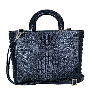 The Grand Pelle Black Crocodile Genuine Leather Tote Bag