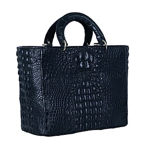 The Grand Pelle Black Crocodile Genuine Leather Tote Bag