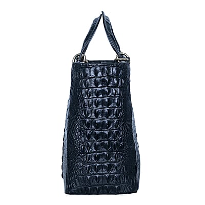 The Grand Pelle Black Crocodile Genuine Leather Tote Bag