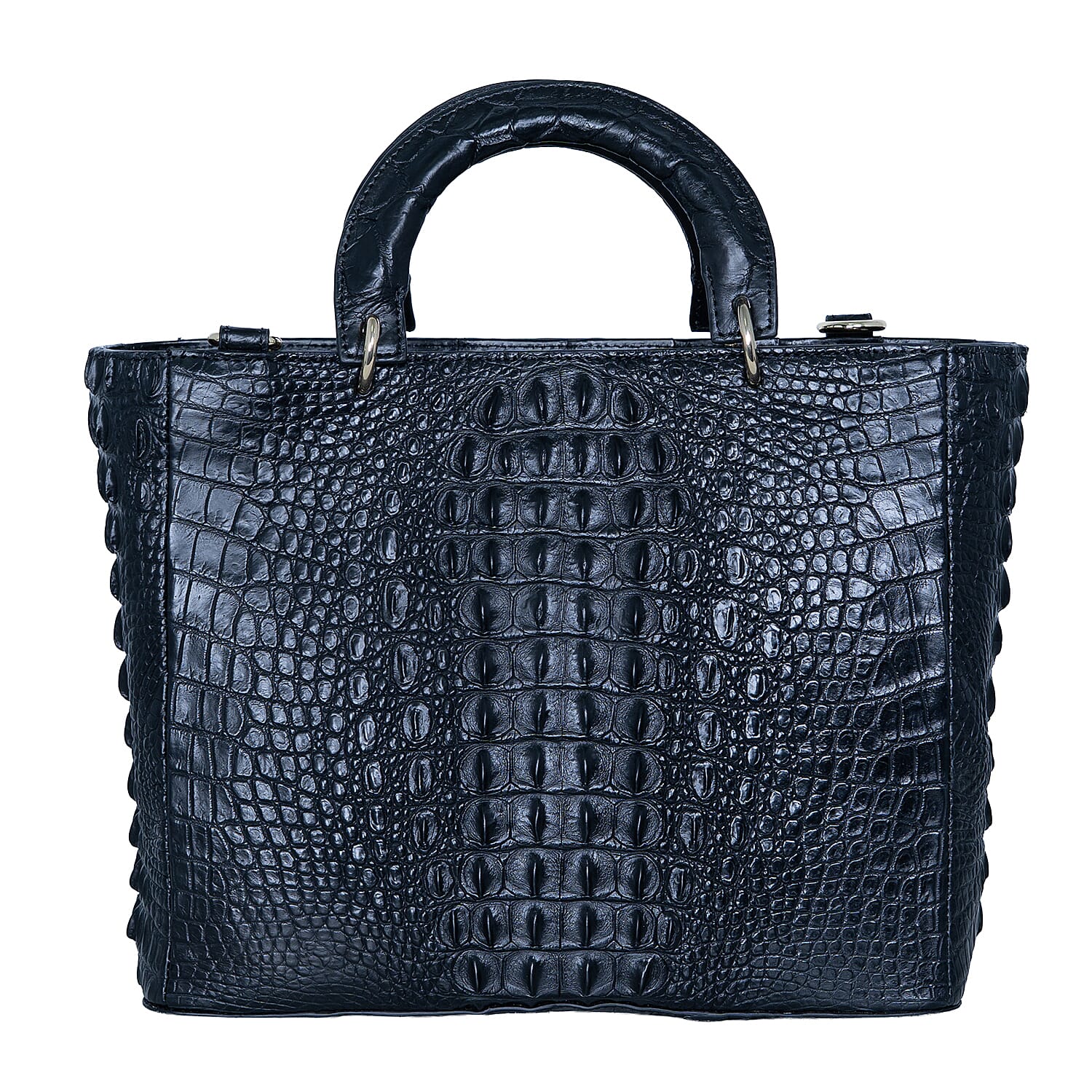 The Grand Pelle Black Crocodile Genuine Leather Tote Bag