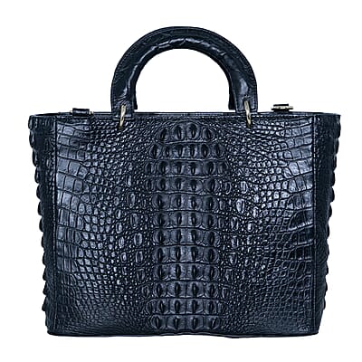 The Grand Pelle Black Crocodile Genuine Leather Tote Bag
