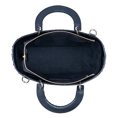 The Grand Pelle Black Crocodile Genuine Leather Tote Bag