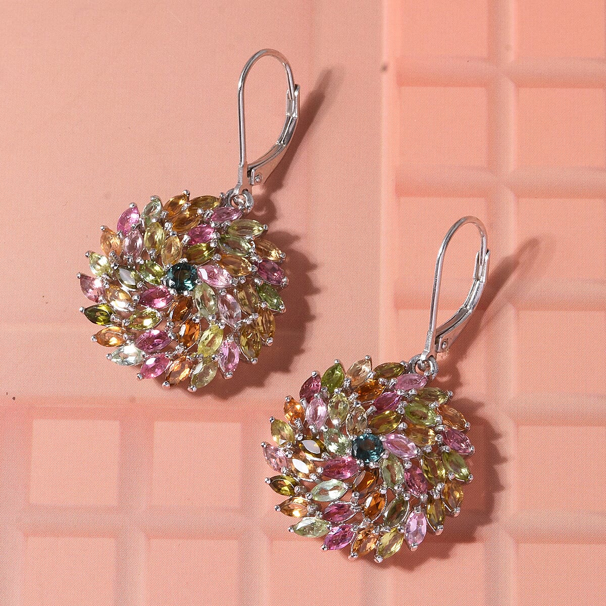 D'Joy Premium Multi-Tourmaline 7.70 ctw Color Burst Bloom Earrings in Rhodium Over Sterling Silver image number 1