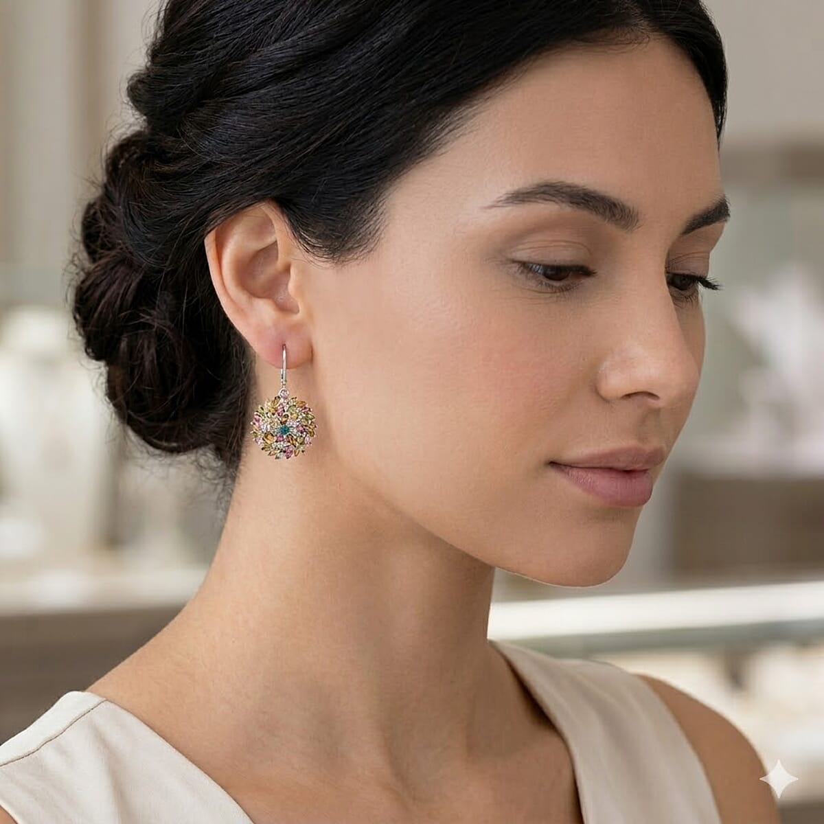 D'Joy Premium Multi-Tourmaline 7.70 ctw Color Burst Bloom Earrings in Rhodium Over Sterling Silver image number 2