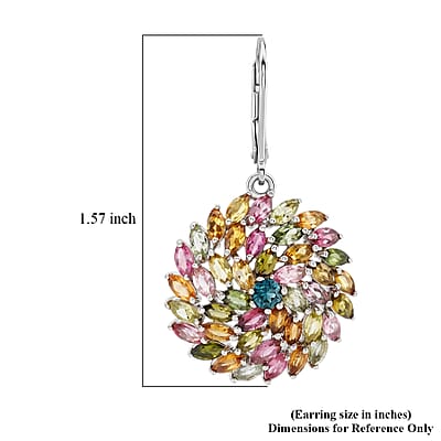 D'Joy Premium Multi-Tourmaline 7.70 ctw Color Burst Bloom Earrings in Rhodium Over Sterling Silver