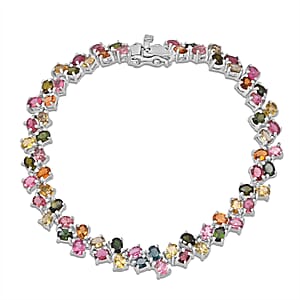 D'Joy Premium Multi-Tourmaline 10.80 ctw Rainbow Glow Line Bracelet in Rhodium Over Sterling Silver (6.50 In)