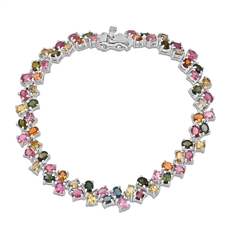 D'Joy Premium Multi-Tourmaline 10.80 ctw Rainbow Glow Line Bracelet in Rhodium Over Sterling Silver (6.50 In)