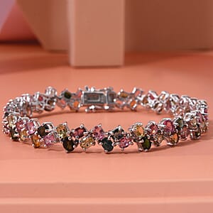 D'Joy Premium Multi-Tourmaline 10.80 ctw Rainbow Glow Line Bracelet in Rhodium Over Sterling Silver (6.50 In)