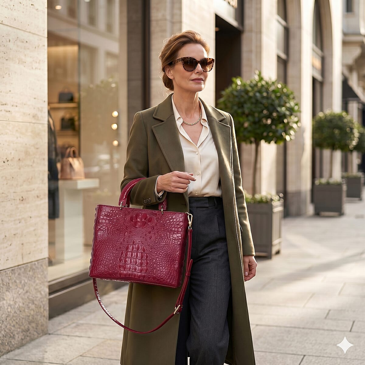The Grand Pelle Red Crocodile Genuine Leather Tote Bag image number 2