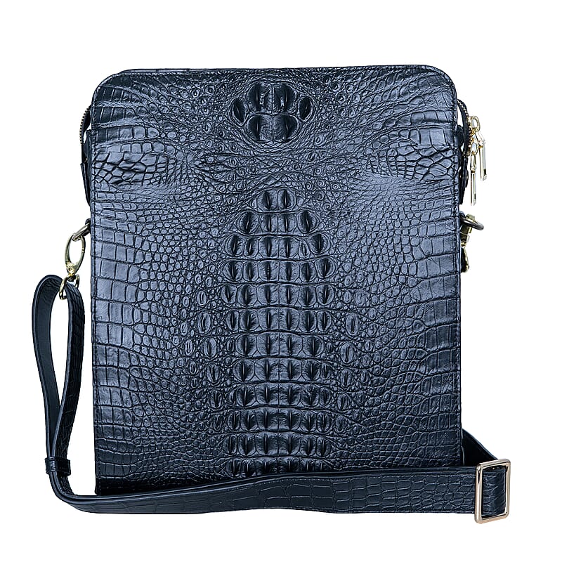 The Grand Pelle Black Crocodile Crocodile Genuine Leather Crossbody Bag