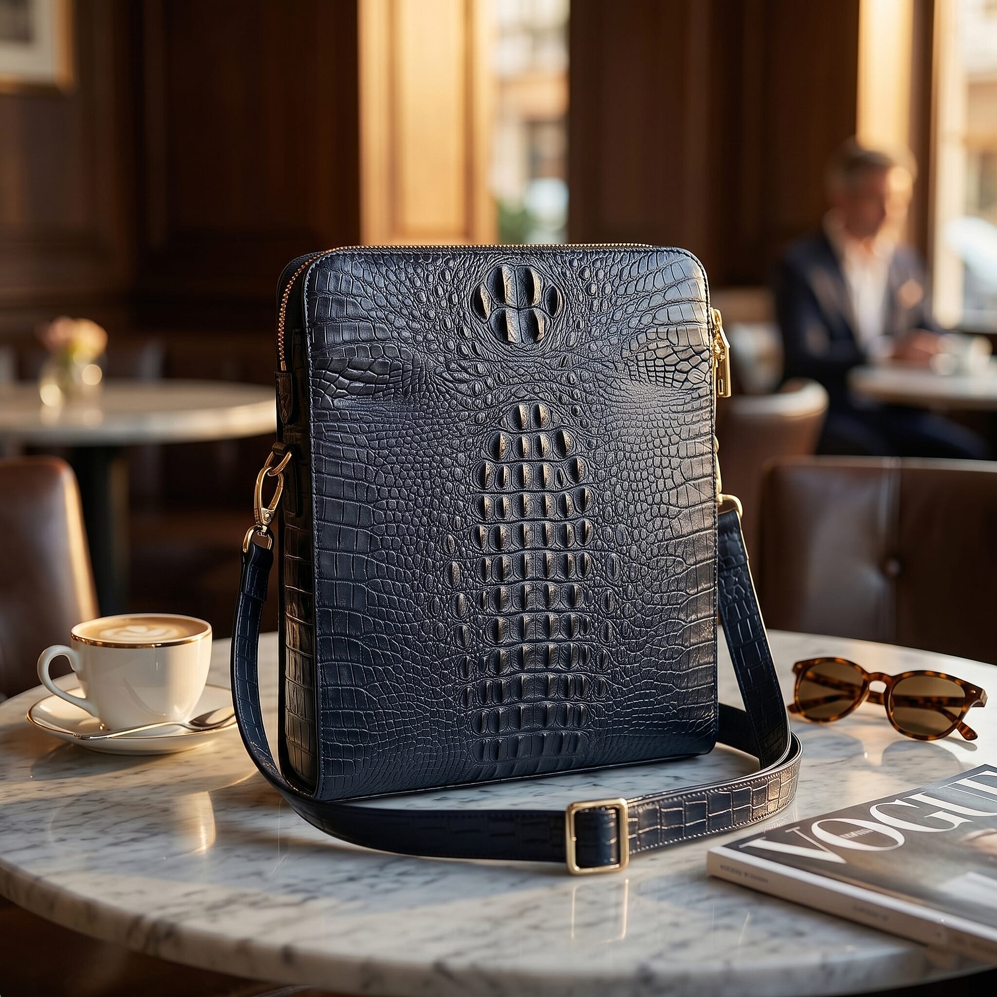 The Grand Pelle Black Crocodile Crocodile Genuine Leather Crossbody Bag