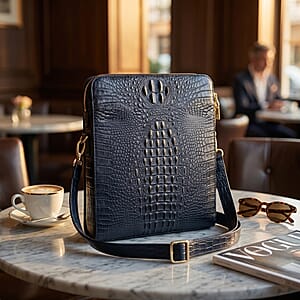 The Grand Pelle Black Crocodile Crocodile Genuine Leather Crossbody Bag