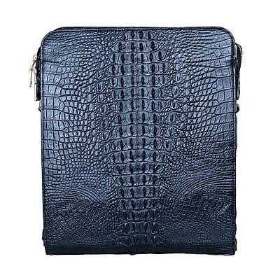 The Grand Pelle Black Crocodile Crocodile Genuine Leather Crossbody Bag