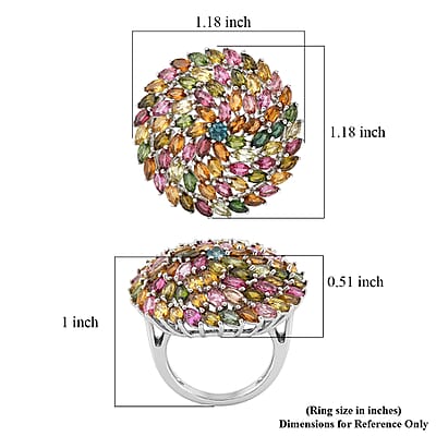 D'Joy Premium Multi-Tourmaline 6.30 ctw Color Burst Bloom Ring in Rhodium Over Sterling Silver (Size 9.0)