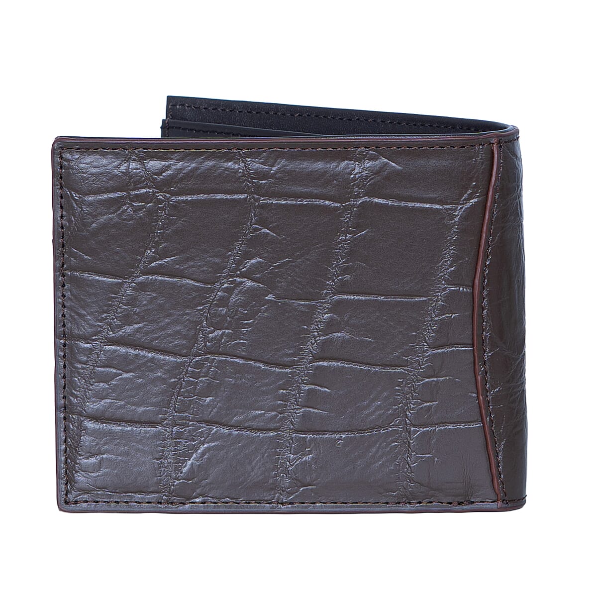 Closeout The Grand Pelle Dark Brown Crocodile Genuine Leather Wallet image number 3